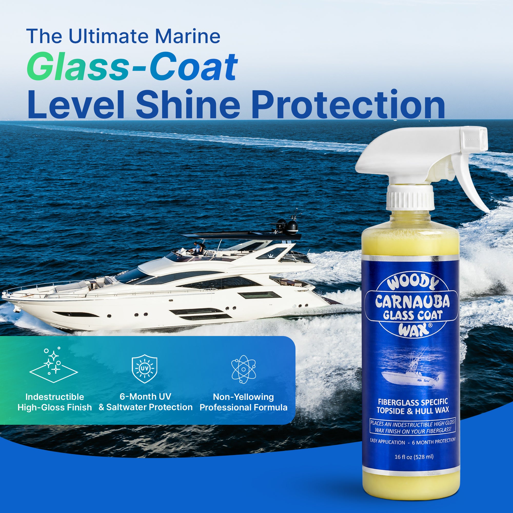 Carnauba Glass Coat Spray | Premium Boat Wax for Fiberglass & Gel Coat